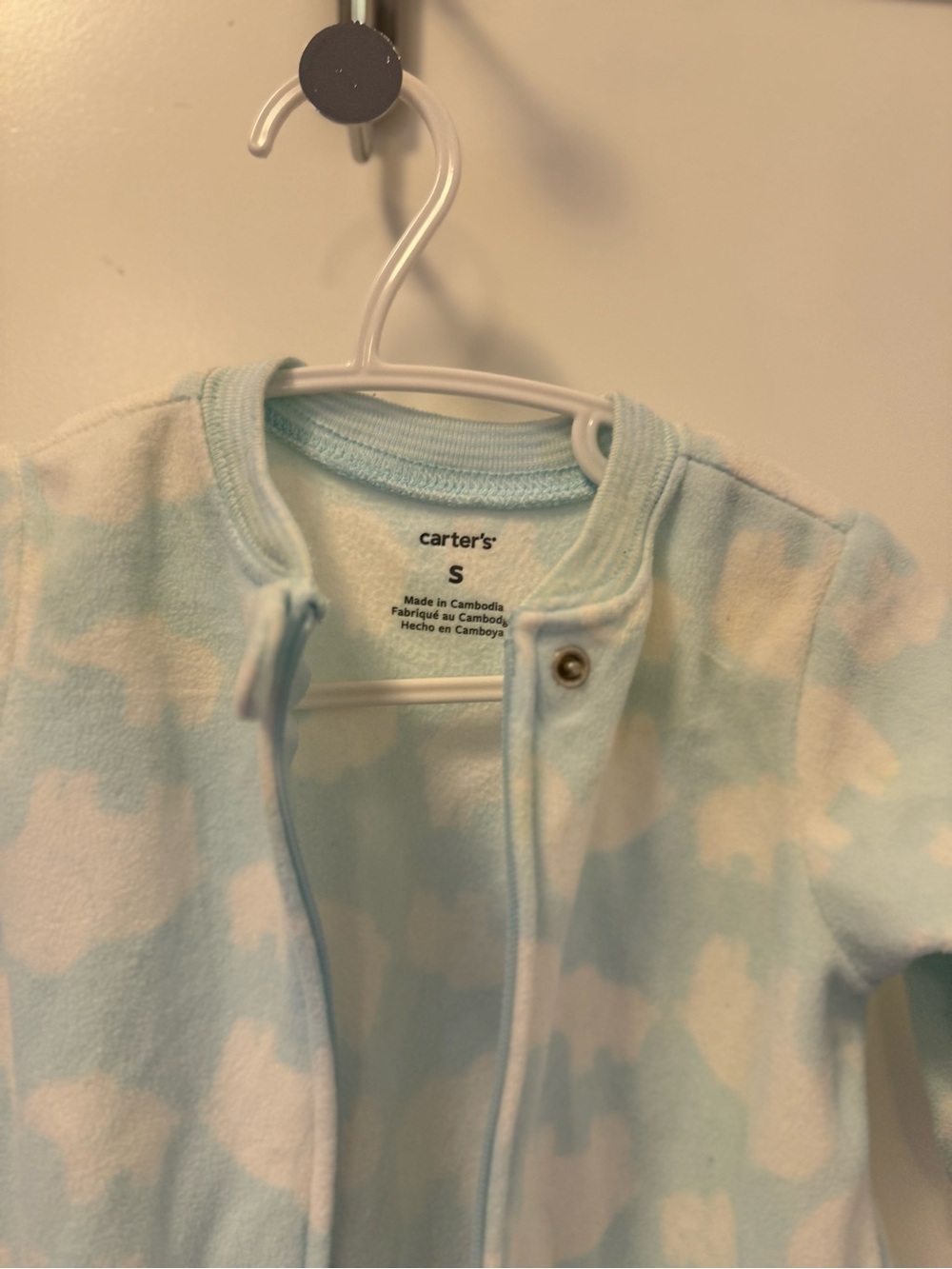 Carter's Light Blue & White Cloud One-Piece Sleep Suit